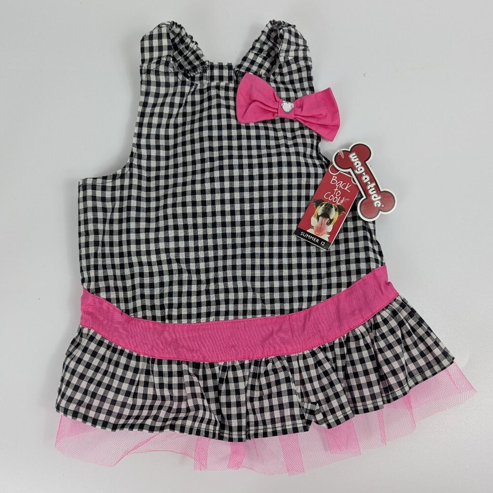 Wag-A-Tude Pink & Black Gingham Dog Dress with Rhinestone & Bow Accent Large